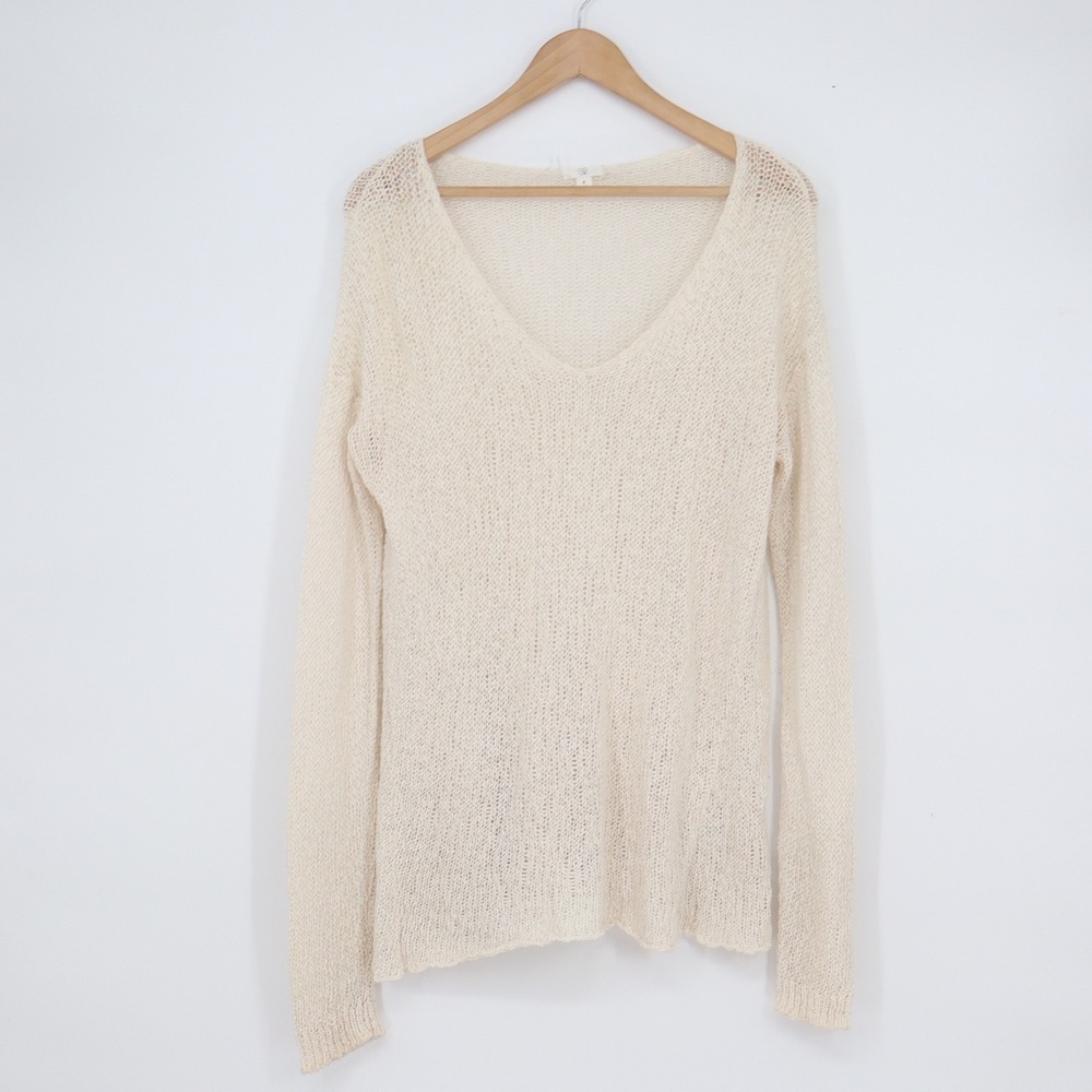 BP Nordstrom Cream Open Knit V-Neck Sweater Womens Medium Ivory Pullover